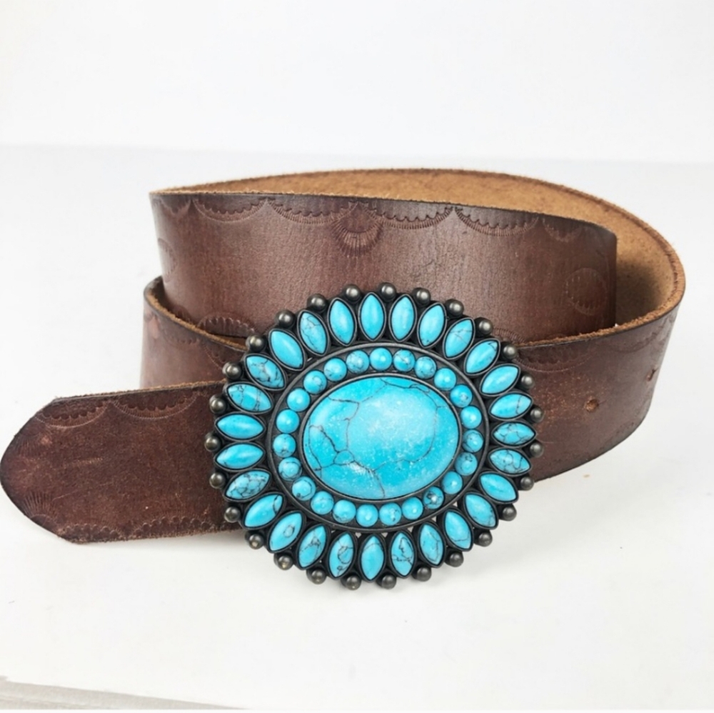Lucky Brand Brown Leather Boho w/ Turquoise Buckle